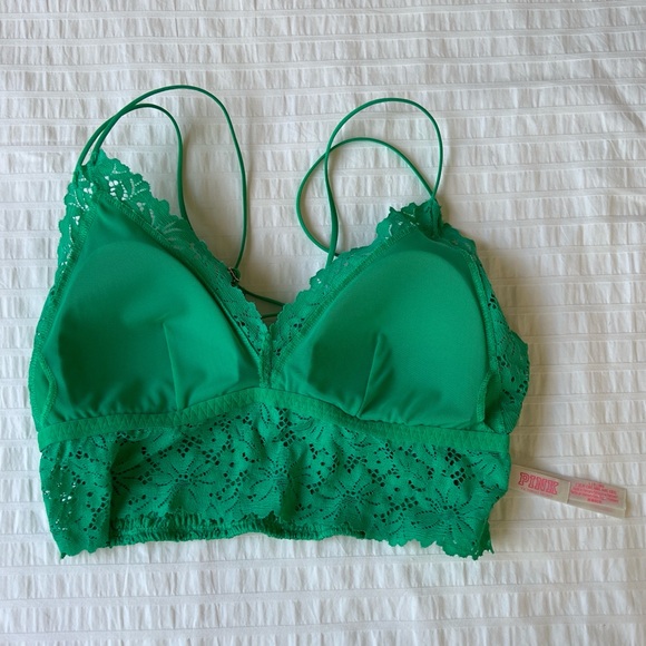 NWOT PINK Victoria's Secret Lace Longline Bralette in Kelly Green, L - Picture 8 of 14